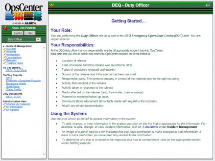 Example of an OpsCenter Start Page